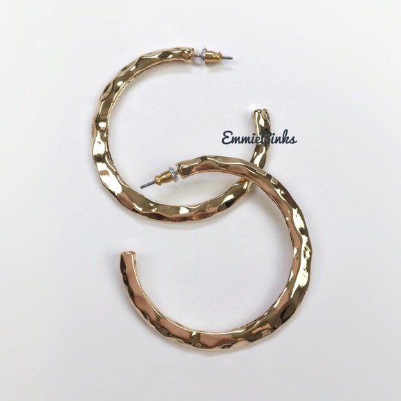 New Textured Golden Cuff Hoop Earrings - Revolve Hoops - Picture 5 of 13